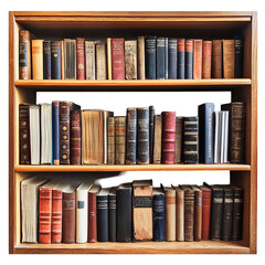 Wooden bookcase filled with antique books literature collection history study