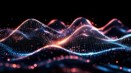 Abstract technology background with glowing lines and dots representing digital waves and business graphs