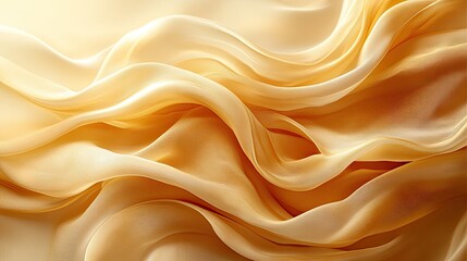 Obraz premium Golden silk fabric folds, luxurious drapes, soft light background, for fashion design