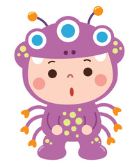 Adorable cartoon illustration of a baby dressed in a playful alien costume.