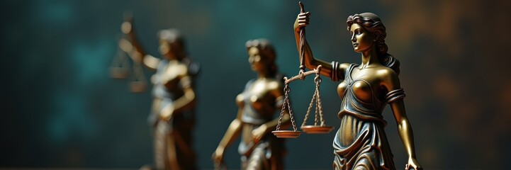 A close-up of elegant lady justice figures, symbolizing law, fairness, and the judicial system. Ideal for legal, governmental, and educational contexts.