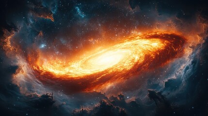Fototapeta premium Fiery Spiral Galaxy in Cosmic Nebula