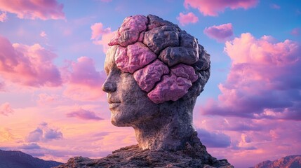 Large rock formation with surreal ai dreamscapes exploring the boundaries of imagination in vibrant colors