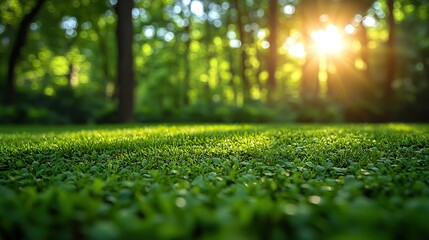 Naklejka premium blurred natural green background with bokeh glare perfect for fresh,serene outdoor design projects featuring soft light effects,tranquil nature themed visuals for eco friendly concepts
