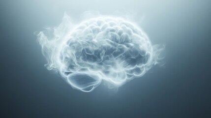 Ethereal Brain Illustration with Soft Smoke Effect on Background