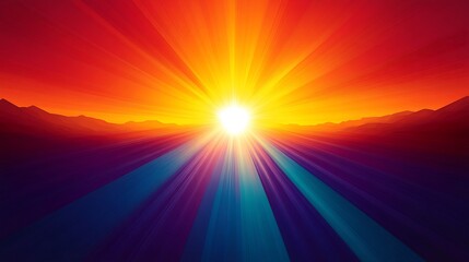 Obraz premium Vibrant sunrise bursts brightly over majestic mountains creating a warm hopeful feeling. AI Generated