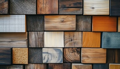 Wooden Blocks: A Textured Arrangement of Diverse Wood Tones Creating a Unique Abstract Art Piece