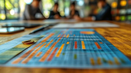 Naklejka premium business finance,global investment analysis concept featuring a team of professionals collaborating on economic growth strategies reviewing market report data