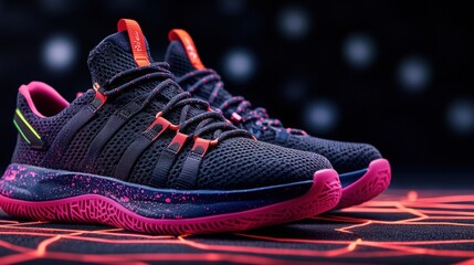 Close-up of sports shoes for fitness on dark background with high fidelity detail and clarity