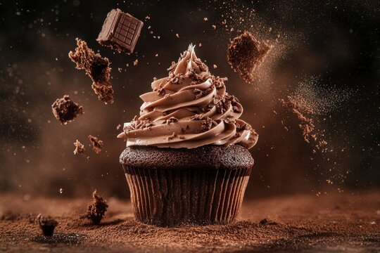 Delicious chocolate cupcake topped with creamy frosting and sprinkles - Powered by Adobe