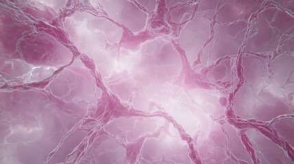 Network of Branching Veins or Vessels Interconnected in Rose Quartz Hues with Subtle White Glow.