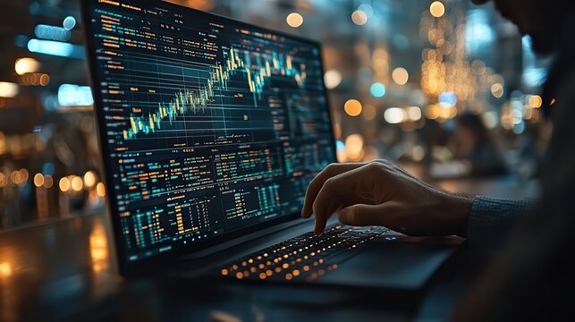 business man using computer with cryptocurrency money link network concept man using computer investing application stock market investment,trading cryptocurrency on app in hand