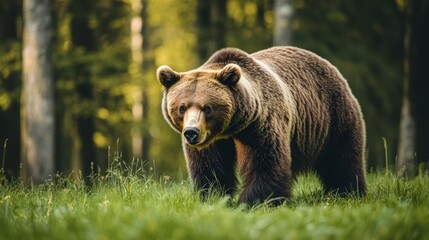 Fototapeta premium Majestic brown bear in lush forest setting