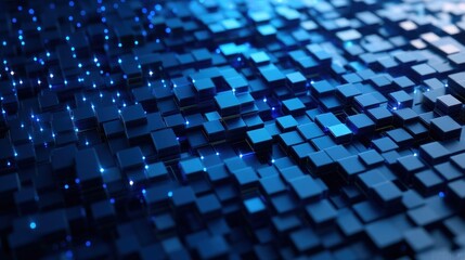 3d digital abstract cubes and squares on a blue background with dots and geometric patterns