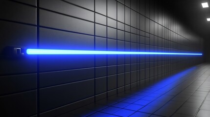Obraz premium Cool blue neon light illuminates long dark corridor. AI Generated