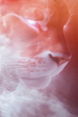 A majestic lion's face emerges from ethereal wisps, blending seamlessly with soft hues, creating a mystical and dreamlike atmosphere.