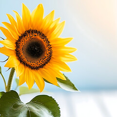 Obraz premium Radiant Sunflower Bloom with Golden Petals Against Serene Sky Backdrop Natural Beauty.