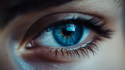 Fototapeta premium Closeup of a Striking Blue Human Eye with Detailed Eyelashes