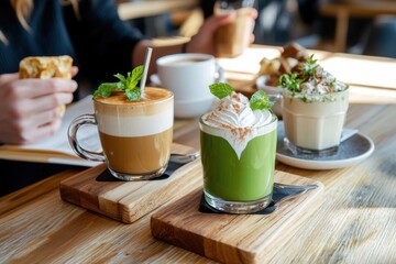 Sipping on alternative beverages in a cozy urban  captivating food photography bright and inviting atmosphere close-up view embracing unique food trends