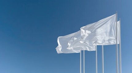 White flags waving, clear sky, outdoors, blank template