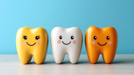 Obraz premium Happy Teeth: A Colorful Trio of Smiling Teeth Models