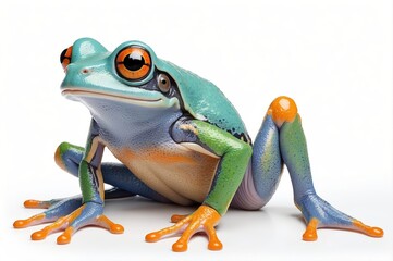 Obraz premium Vibrant red-eyed tree frog isolated on white background.