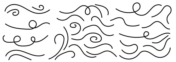 Fototapeta premium Sketch drawn air blow motion, smoke flow art, abstract line. Doodle wind line sketch set. Doodle line wind moving set. wind line art cartoon doodle vector illustrator.