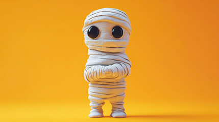 3d render cute mummy character in orange background