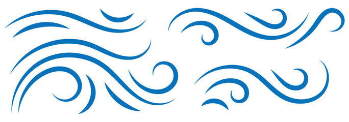 Set of swirl line wind doodle. Blue air flow icon. ocean water wave symbol. smoke flow art, abstract line. Sketch drawn air blow motion, smoke flow art, abstract line. vector illustration.