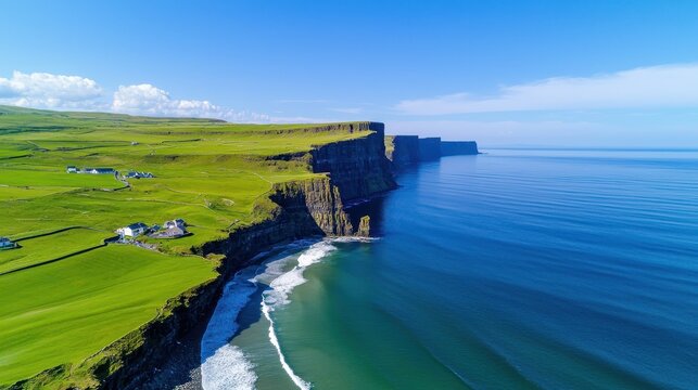 Scenic cliffs of moher dominate the irish coastline beautifully