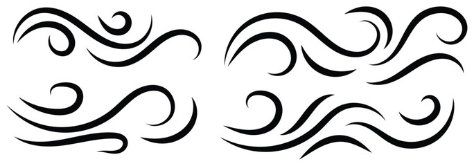 Sketch drawn air blow motion, smoke flow art, abstract line. Doodle wind line sketch set. Doodle line wind moving set. wind line art cartoon doodle vector illustrator.