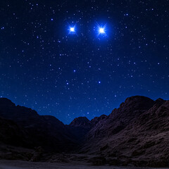 Stars Gleaming Above a Rugged Mountain Valley Landscape in the Nighttime Sky With Brilliant Lights.