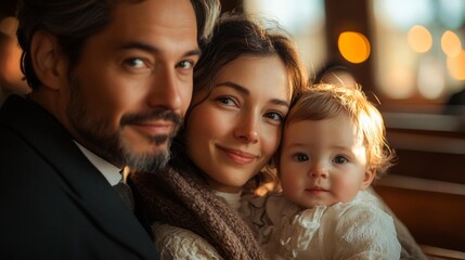 Family Portrait with Smiling Parents and Baby in Natural Light. Generative AI