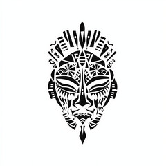 Stylized Tribal Mask Design Black Silhouette on White Backdrop Expressing Cultural Identity.