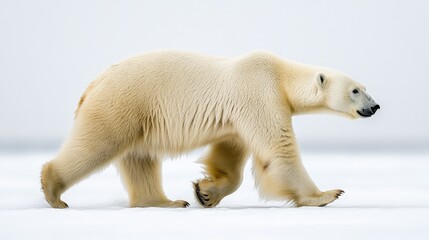 Fototapeta premium Polar bear walking on snowy terrain in arctic environment