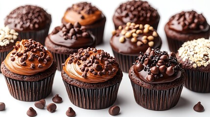 chocolate muffin assortment on transparent background png file n variety of design angles ideal for mockup templates,artwork