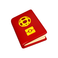Passport cartoon vector 3d icon. Red travel id, international document for airplane trip. Stylized Earth globe and biometric logo on cover