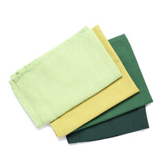 Different green napkins isolated on white background