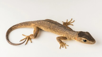 Naklejka premium Detailed Close-Up of a Brown Lizard with Distinctive Scales Posed on a Light Surface