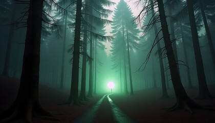 Obraz premium A glowing UFO in the woods