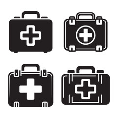 4 SET OF Vector Silhouette of a First Aid Kit on White Background