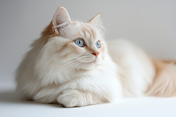 Beautiful Ragdoll Cat with Stunning Ice Blue Eyes and Cream Point Coloring Looking Upward in Ethereal Professional Studio Portrait with Soft Light