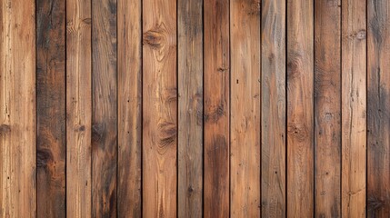 Naklejka premium A rustic wooden wall featuring various shades and textures of timber planks, showcasing natural grain patterns and an earthy aesthetic.