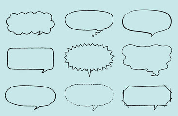 Obraz premium 横長の色々な線画のふきだし
