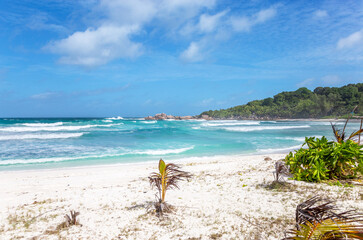 Anse Cocos Beach, Island La Digue, Republic of Seychelles, Africa.