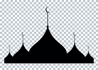 Vector mosque silhouette. silhouette of Mosque on transparent background isolated.