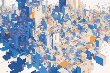 Naklejka premium Abstract Cubist Cityscape - Digital Art - Urban