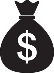 Dollar Sign Money Bag Icon Silhouette Vector on White Background 