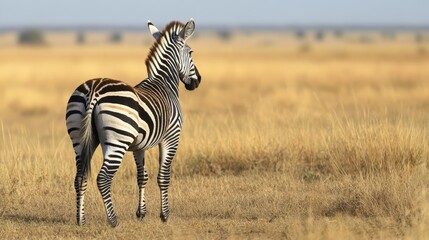 Obraz premium Zebra in serengeti savanna landscape on a bright day
