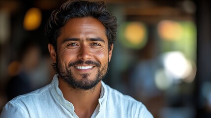 Obraz premium confident young latino entrepreneur radiating success,happiness in a professional portrait